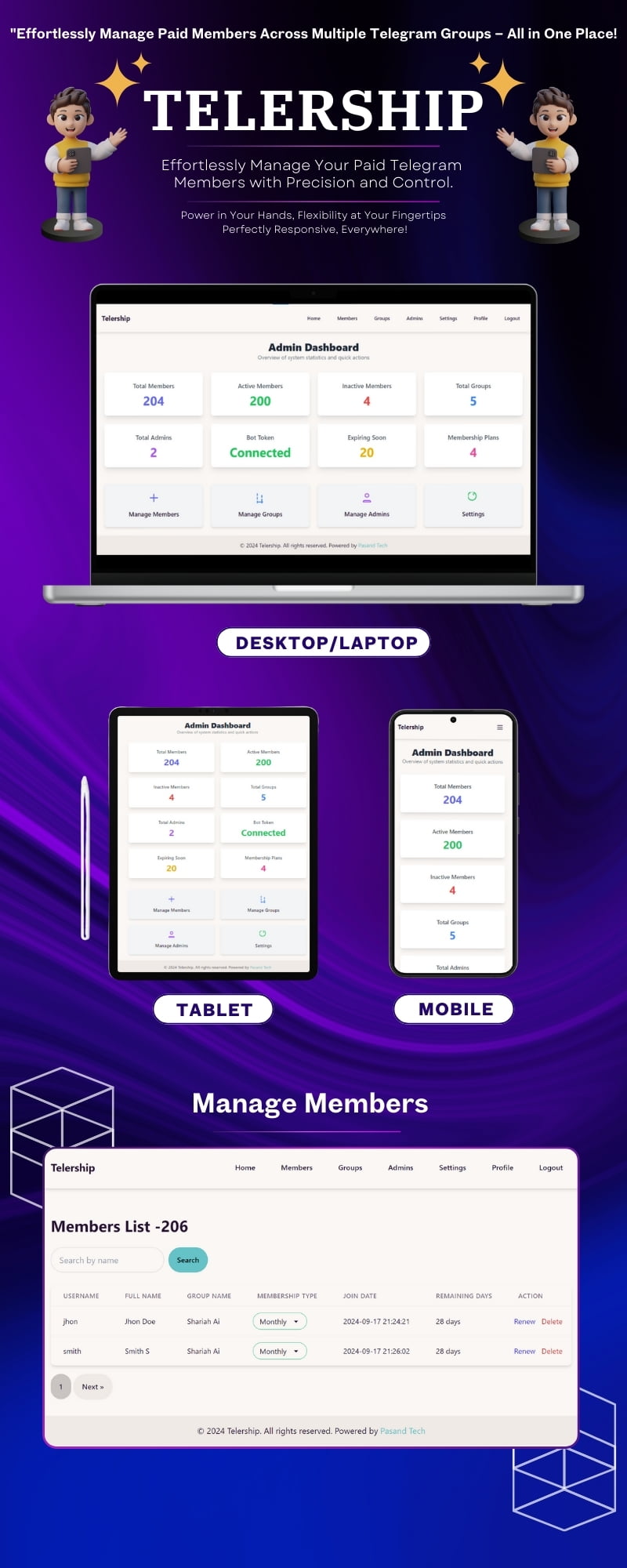 Telership Telegram PaidFree Membership Management Telegram Members Management
