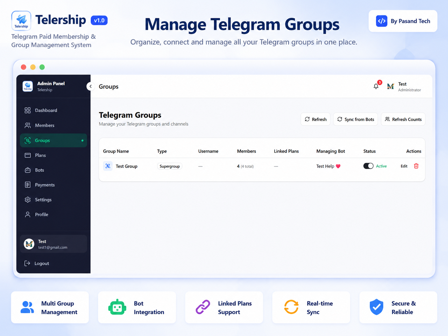 Telership - Telegram Group Management Bot & Membership Panel